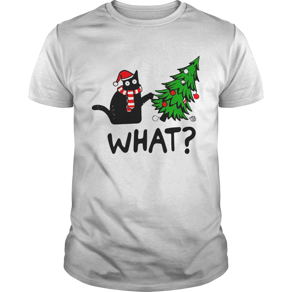 Black Cat What Merry Christmas Tree shirt