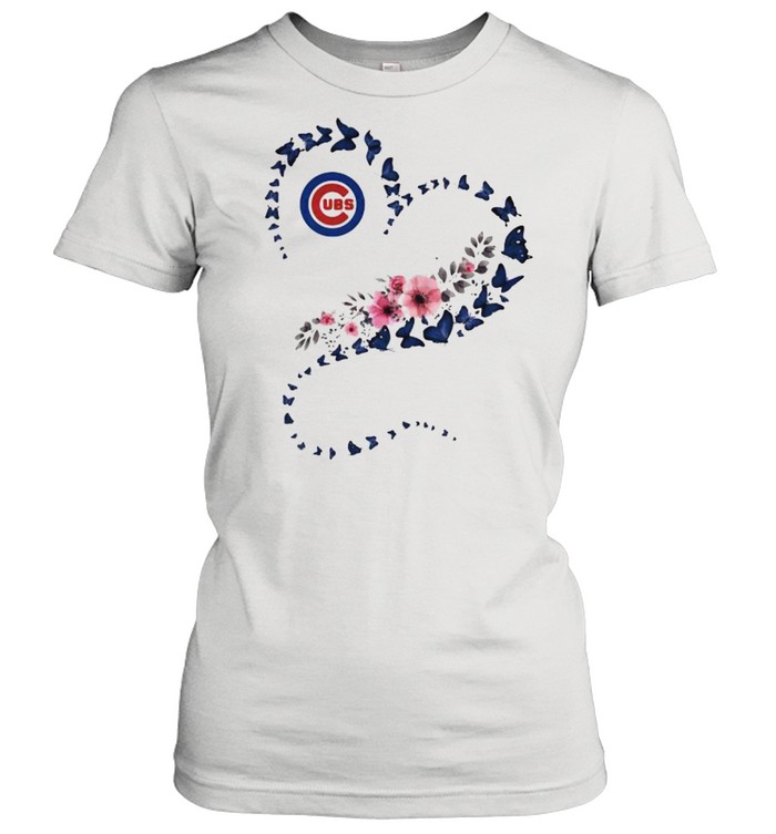 Chicago Cubs Era Heart Butterflies Blue Flowers  Classic Women's T-shirt