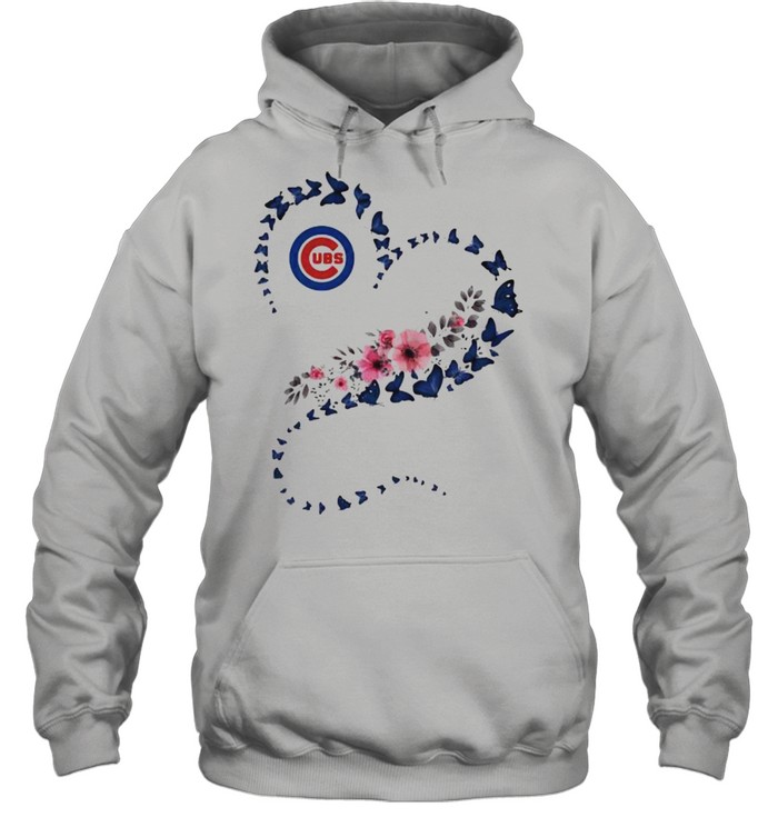 Chicago Cubs Era Heart Butterflies Blue Flowers Unisex Hoodie