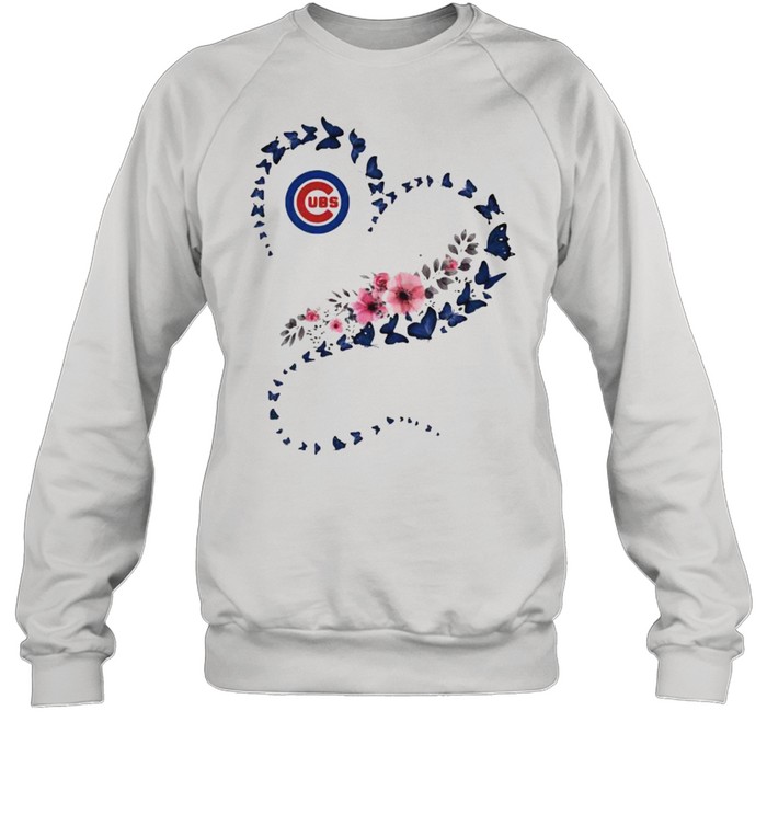 Chicago Cubs Era Heart Butterflies Blue Flowers Unisex Sweatshirt