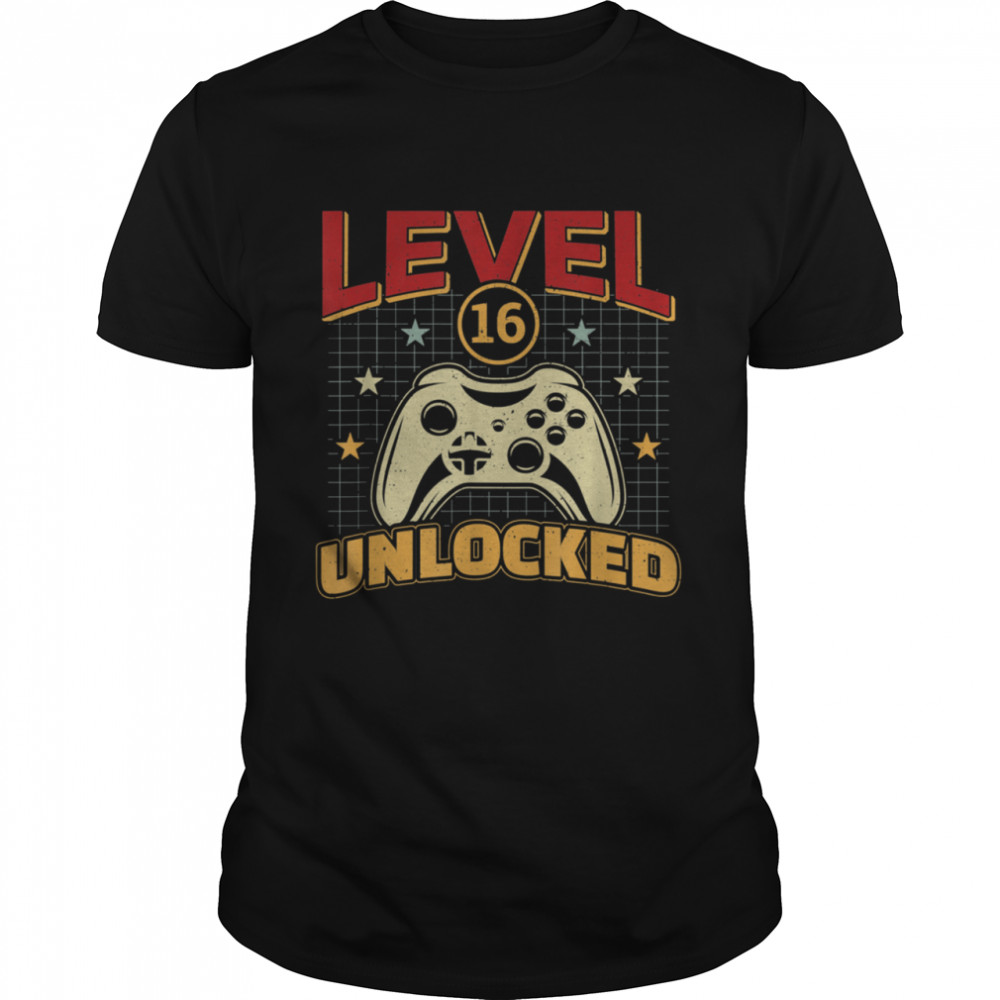 16th Birthday Level 16 Unlocked Video Gamer Game shirt