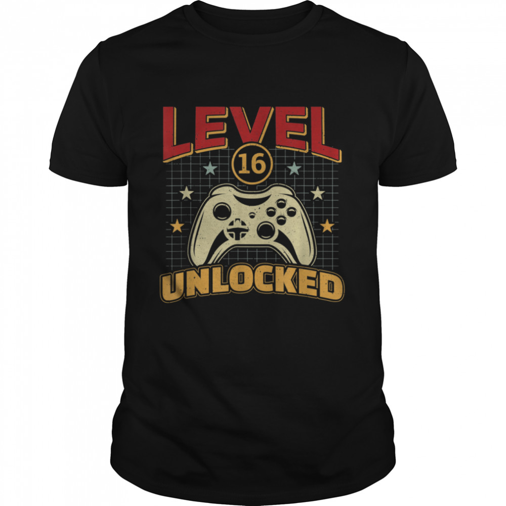 16th Birthday Level 16 Unlocked Video Gamer Game shirts