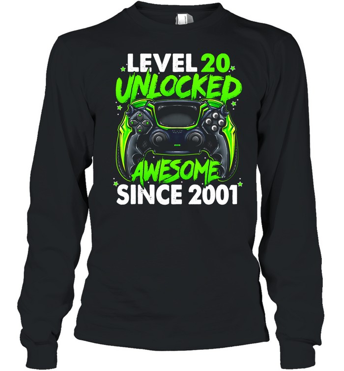 Level 20 Unlocked Awesome Since 2001 20th Birthday Gaming shirt Long Sleeved T-shirt