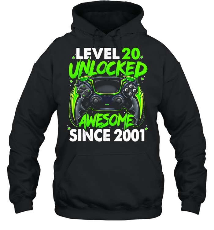 Level 20 Unlocked Awesome Since 2001 20th Birthday Gaming shirt Unisex Hoodie