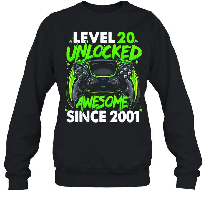 Level 20 Unlocked Awesome Since 2001 20th Birthday Gaming shirt Unisex Sweatshirt