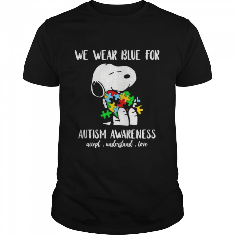 We Wear Blue For Autism Awareness Accept Understand Snoopy  Classic Men's T-shirt