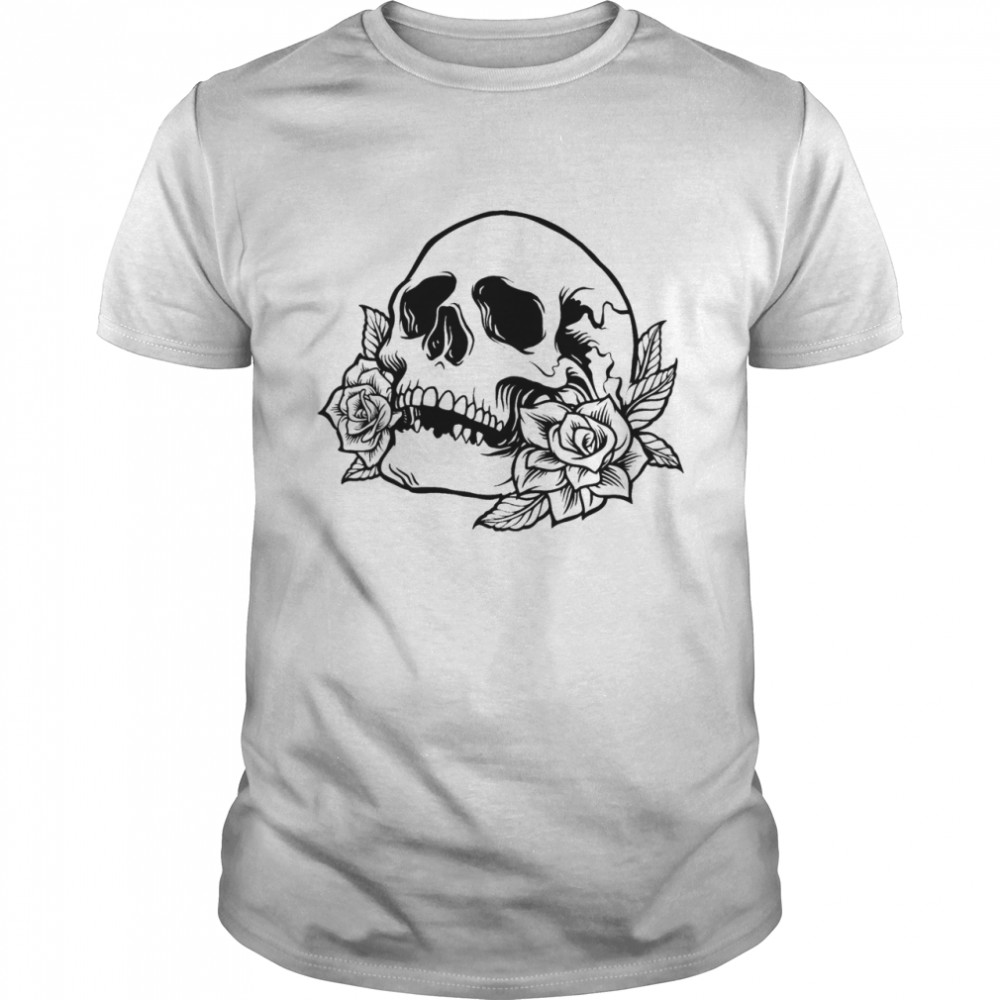 Drawn skull with roses shirts