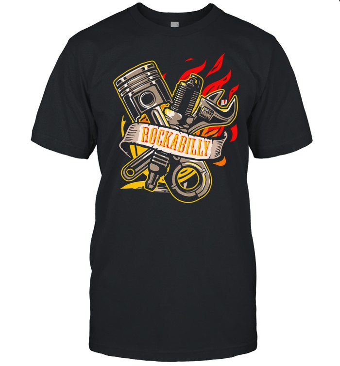 Rockabilly PinUp Engine Piston Wrench On Fire Mechanic Shirts