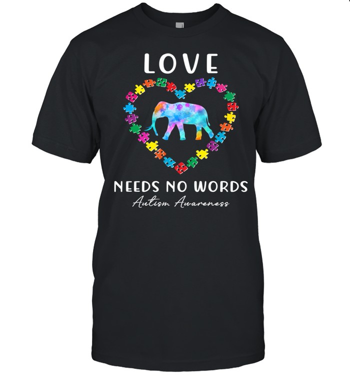 Autism Awareness Love Needs No Words Rainbow Puzzle Elephant  Classic Men's T-shirt