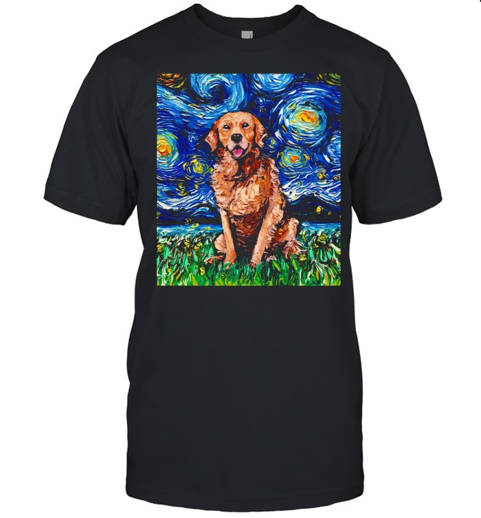 Dark Coat Golden Retriever Starry Night Dog Art by Aja  Classic Men's T-shirt