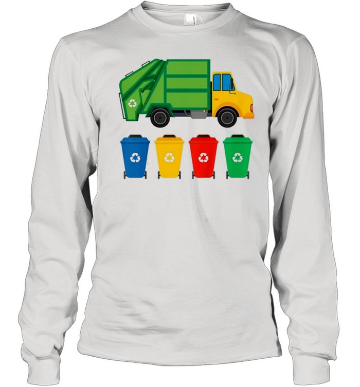 Kids garbage truck recycling bins earth day children toddler shirt Long Sleeved T-shirt