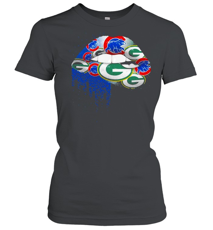 NFL Green Bay Packers and chicago cubs ipad Lips logo shirt Classic Women's T-shirt