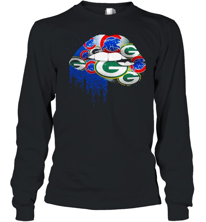 NFL Green Bay Packers and chicago cubs ipad Lips logo shirt Long Sleeved T-shirt