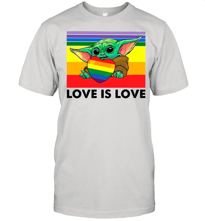 Star Wars Baby Yoda Hug Heart LGBT Love Is Love Vintage shirt Classic Men's T-shirt