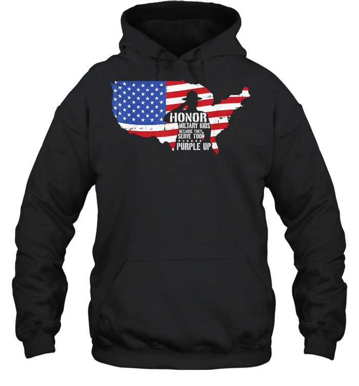 Honor Military Kids Because They Serve Too Purple Up American Flag Unisex Hoodie