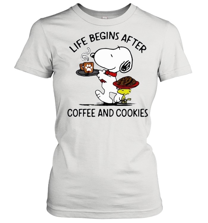 snoopy and woodstock life begins after coffee and cookies shirt Classic Women's T-shirt