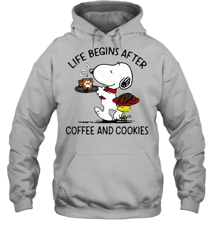 snoopy and woodstock life begins after coffee and cookies shirt Unisex Hoodie