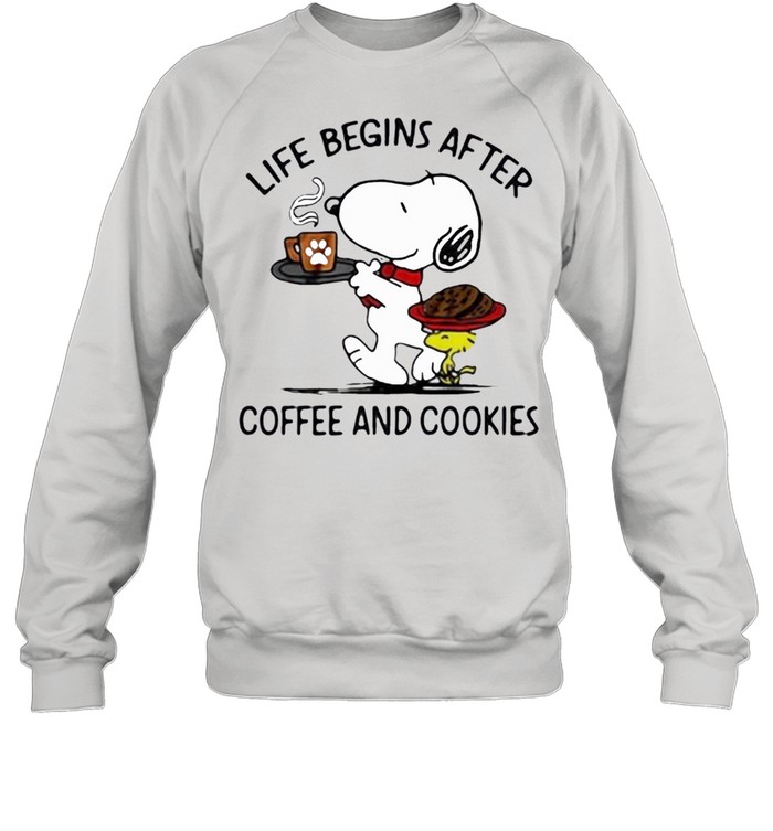 snoopy and woodstock life begins after coffee and cookies shirt Unisex Sweatshirt