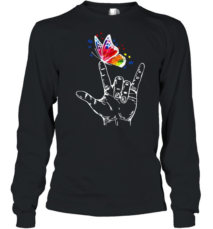 I Love You Hand Sign Language Butterfly T-shirt Long Sleeved T-shirt