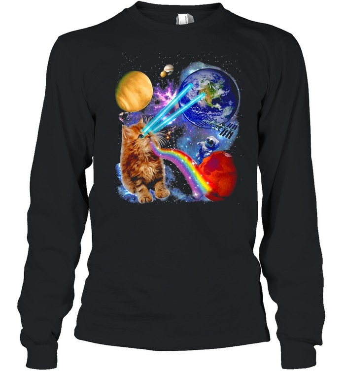 Laser Cat Cute Space Cat Kitten Laser Eyes T-shirt Long Sleeved T-shirt