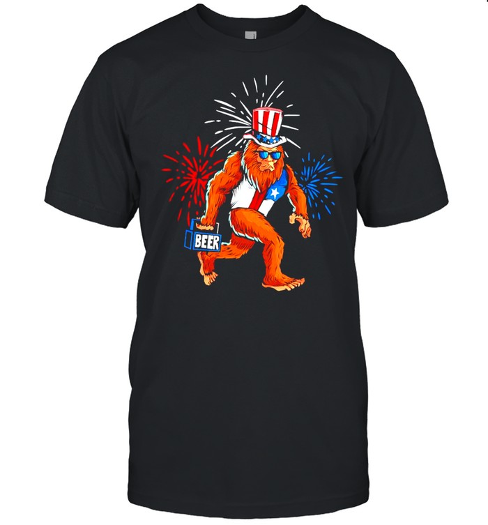 Bigfoot holding beer happy Independence day shirt