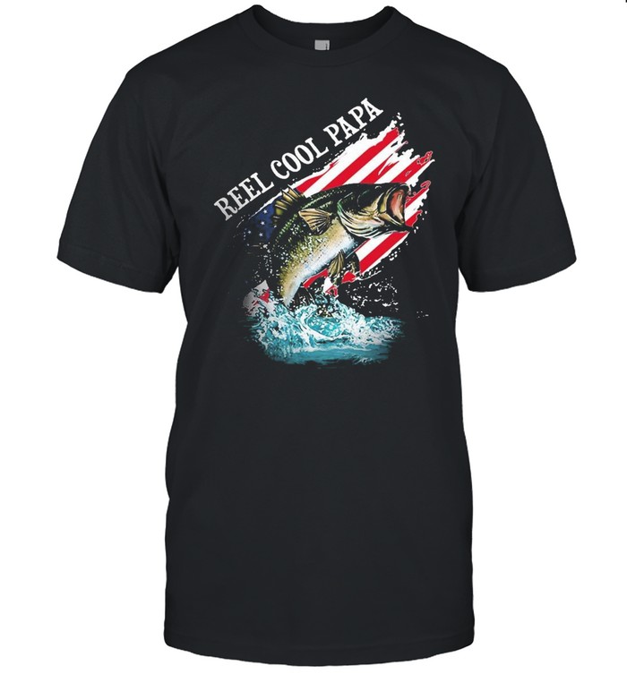 Fishing reel cool papa American flag shirt