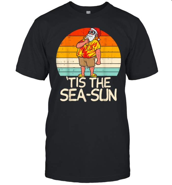 Tis The Sea Sun Santa Sunset Retro Christmas Vintage T- Classic Men's T-shirt