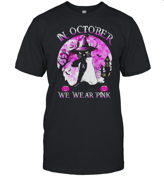 Black Cat In October We Wear Pink Halloween T-shirt Classic Men's T-shirt