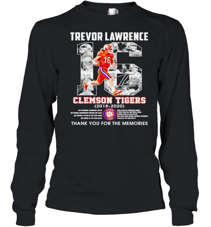 Trevor Lawrence #16 Clemson Tigers 2018 2020 thank you for the memories shirt Long Sleeved T-shirt