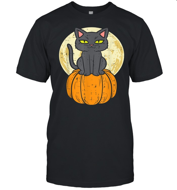 Black Cat On Pumpkin Full Moon Halloween Pet   Classic Men's T-shirt