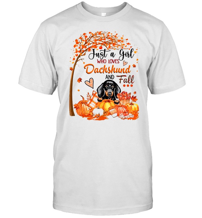 Autumn Leave Tree Just A Girl Who Loves Dachshund And Fall Halloween  Classic Men's T-shirt