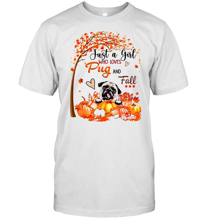 Autumn Leave Tree Just A Girl Who Loves Pug And Fall Halloween  Classic Men's T-shirt