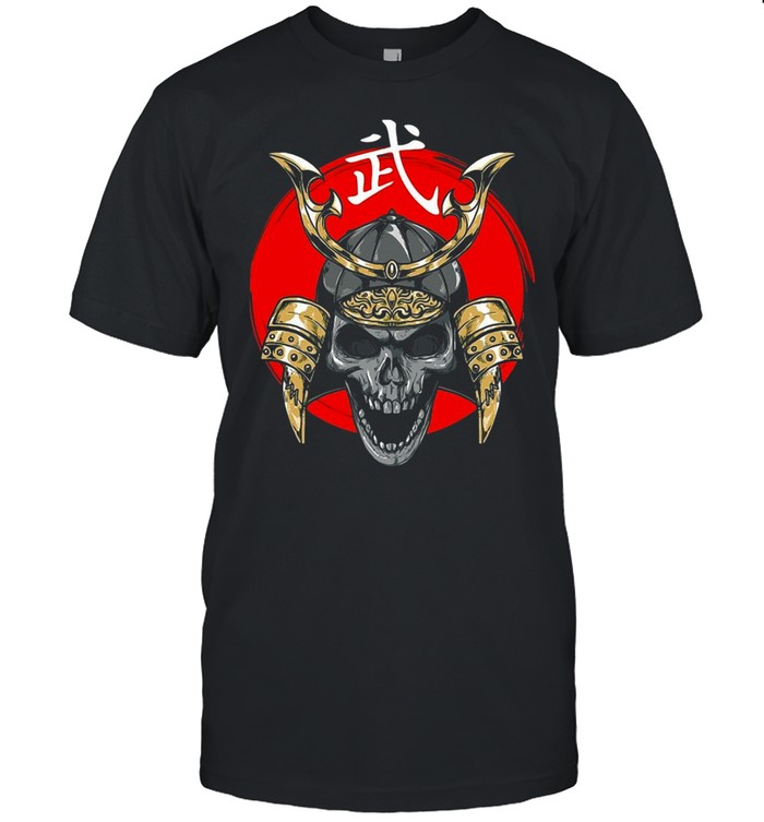 Samurai Warrior Skull On Rising Sun Japanese Calligraphy T-shirt