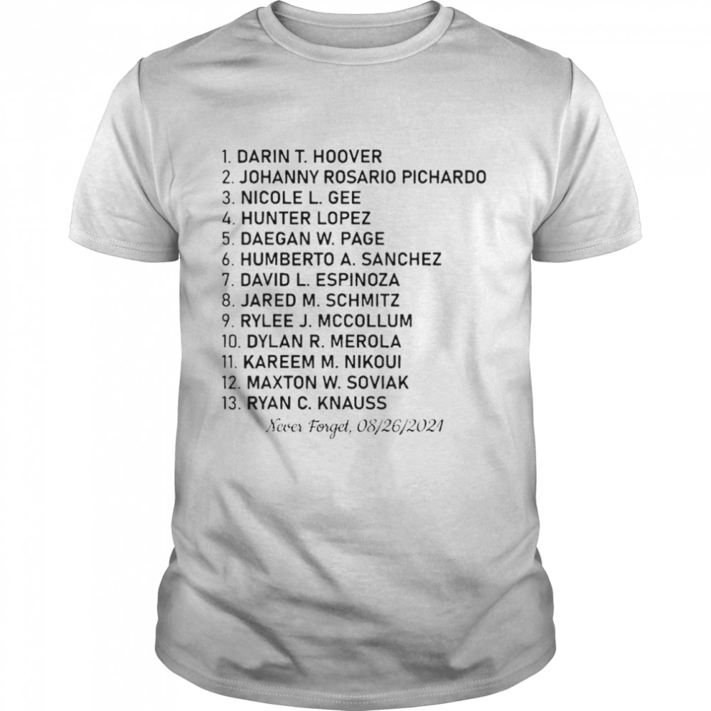 never forget of fallen soldiers 13 heroes name 2021 shirt