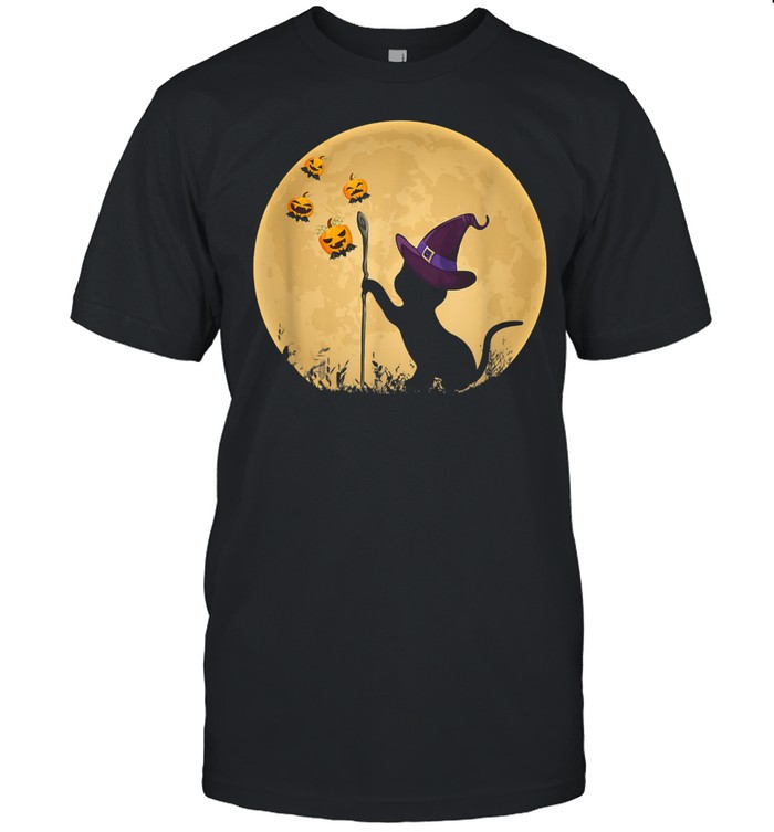 Cats withs witchs hats Pumpkins bats Moons Halloweens Costumes Kittys shirts