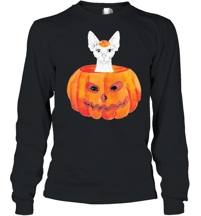 Sphynx Cat Pumpkin Halloween  Long Sleeved T-shirt