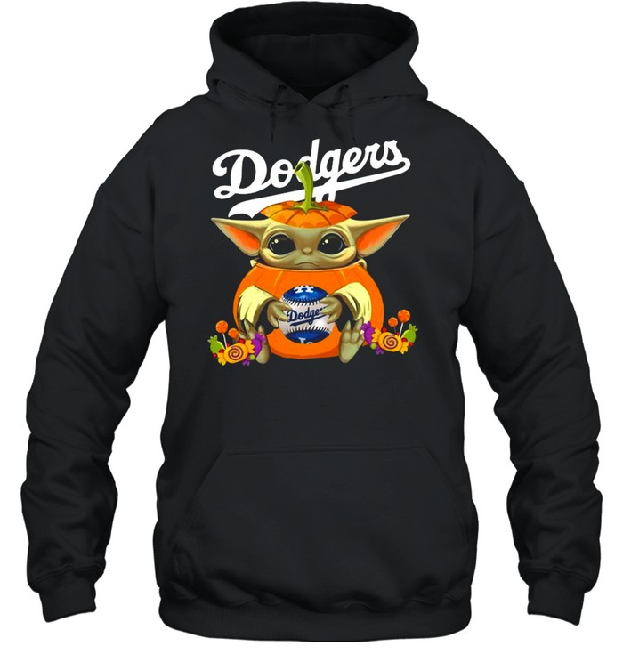 Baby Yoda Pumpkin Hug Los Angeles Dodgers Halloween Unisex Hoodie