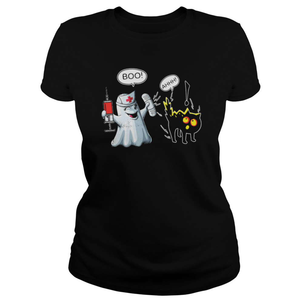 Ghost Nurse Boo Vaccinated Black Cat Ahh shirt Classic Women's T-shirt