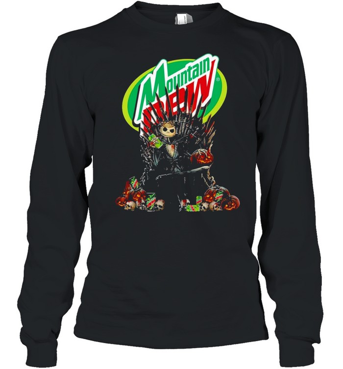 Jack Skellington Iron Throne With Mountain Dew Logo Halloween Long Sleeved T-shirt