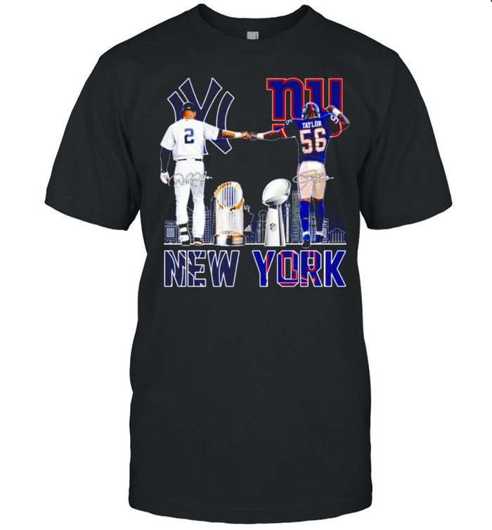 New York city champion Derek Jeter and Lawrence Taylor signatures shirts