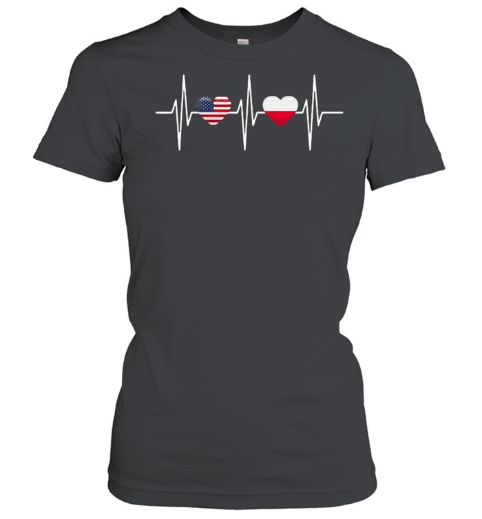 Usa Poland  Heartbeat America Poland Flag Heart T-shirt Classic Women's T-shirt