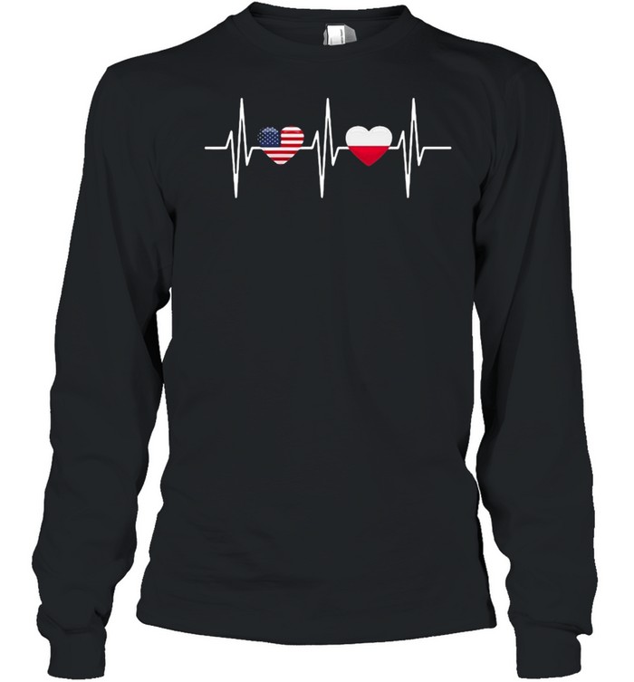 Usa Poland  Heartbeat America Poland Flag Heart T-shirt Long Sleeved T-shirt