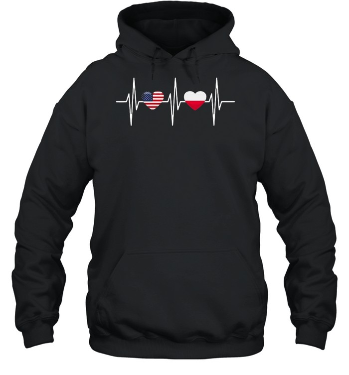 Usa Poland  Heartbeat America Poland Flag Heart T-shirt Unisex Hoodie