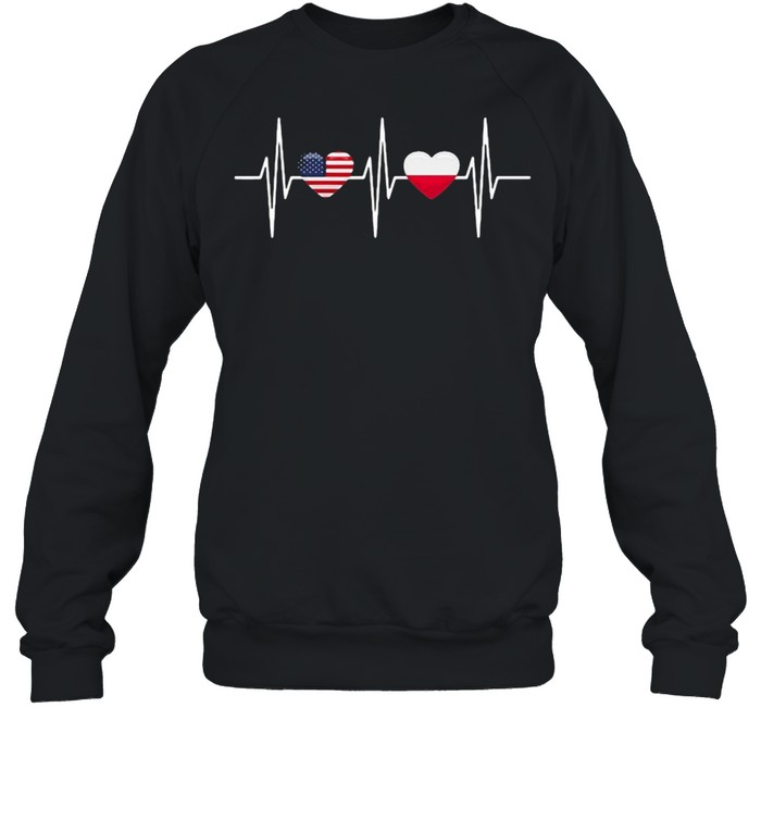 Usa Poland  Heartbeat America Poland Flag Heart T-shirt Unisex Sweatshirt