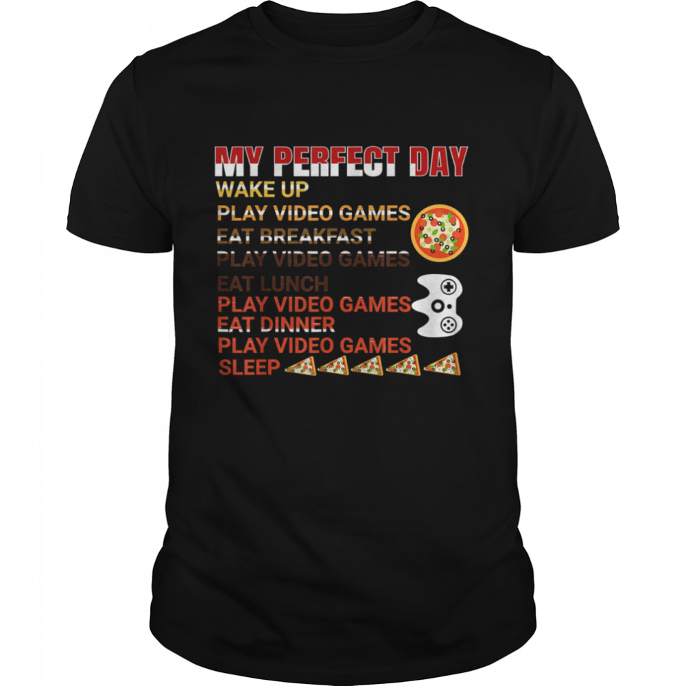 Mys Perfects Days Pizzas Videospieles Gamers Controllers Vintages Shirts