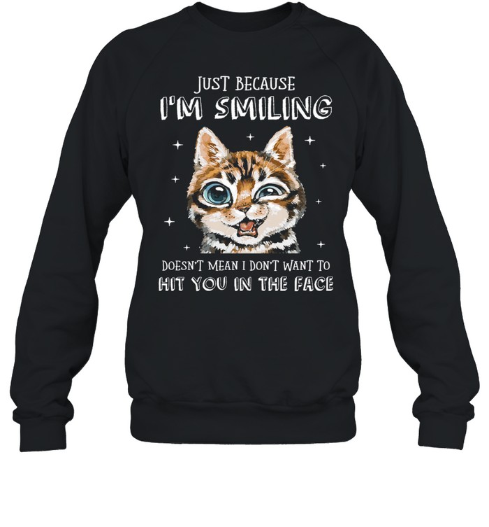 Cat Just Because Im Smiling Doesnt Mean I Dont Want To Hit You In The Face shirt Unisex Sweatshirt