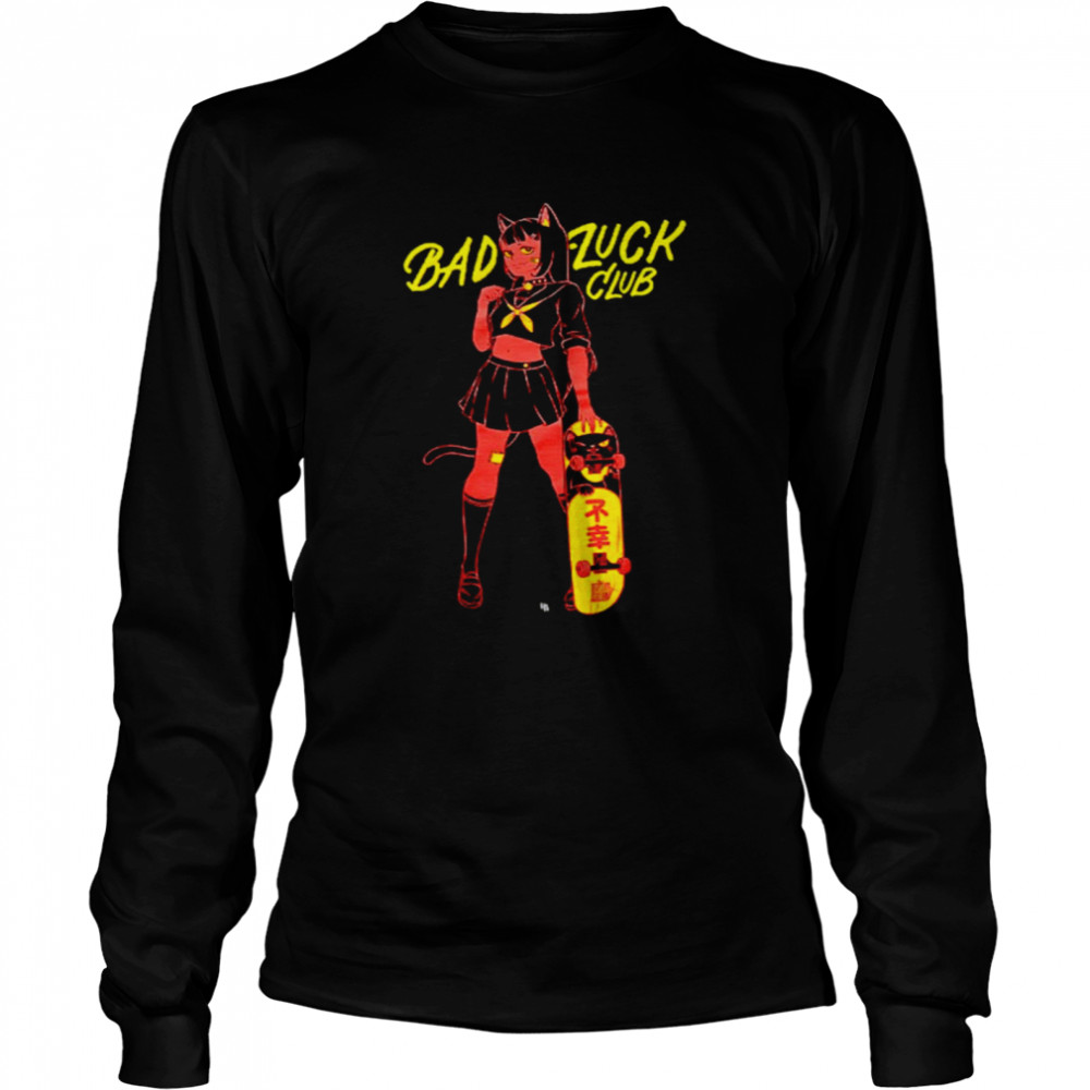 Skateboard catgirl bad luck club t-shirt Long Sleeved T-shirt