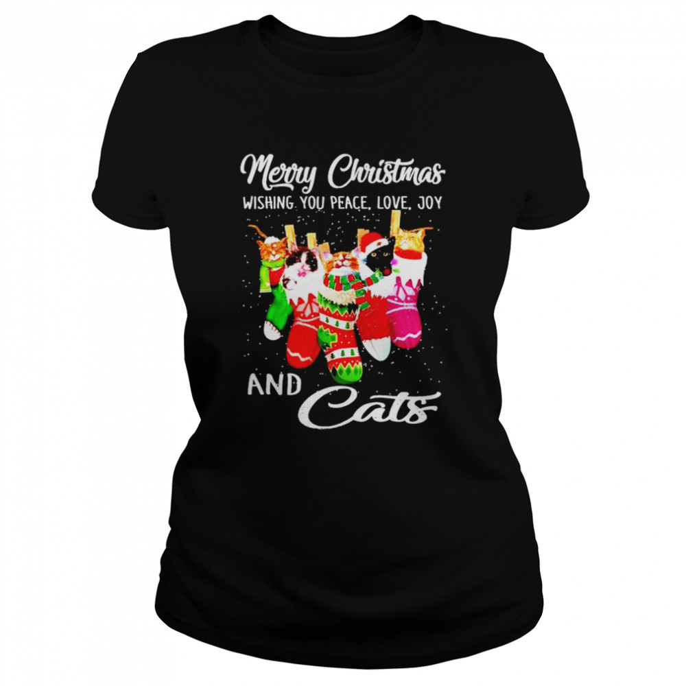 Merry Christmas wishing you peace love joy and cats shirt Classic Women's T-shirt