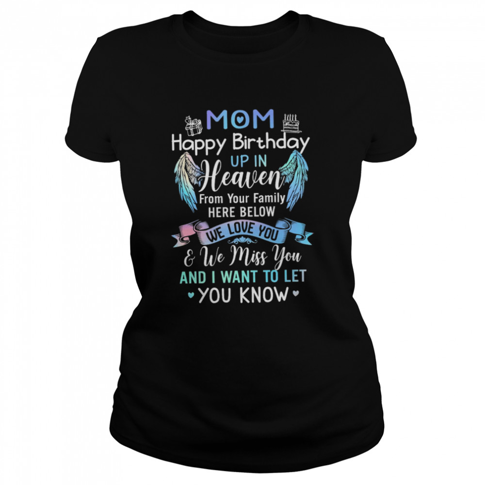 Mom Happy Birthday Up In Heaven From Your Family Here Below We Love You shirt Classic Women's T-shirt