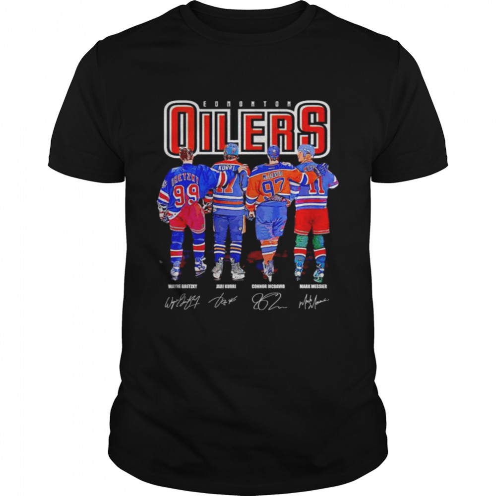Edmonton Oilers Wayne Gretzky Kari Kurri Connor McDavid Mark Messier signatures shirts